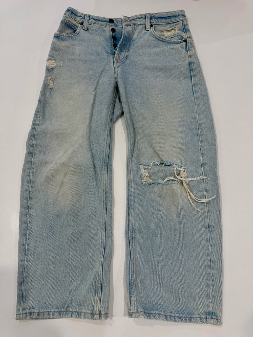Women’s Free People Light Blue Distressed Jeans. Wide leg